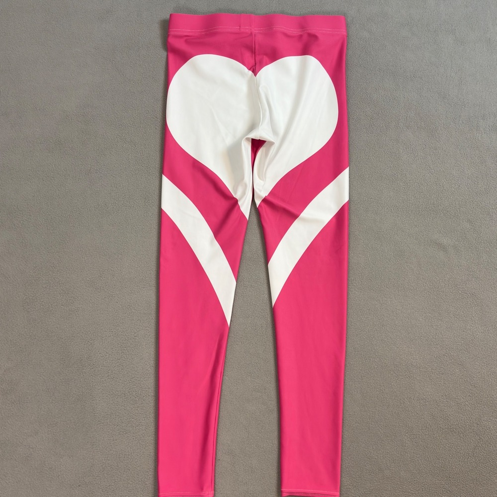 Gearbunch Pink & White Heart Print Athletic Leggings Size Medium